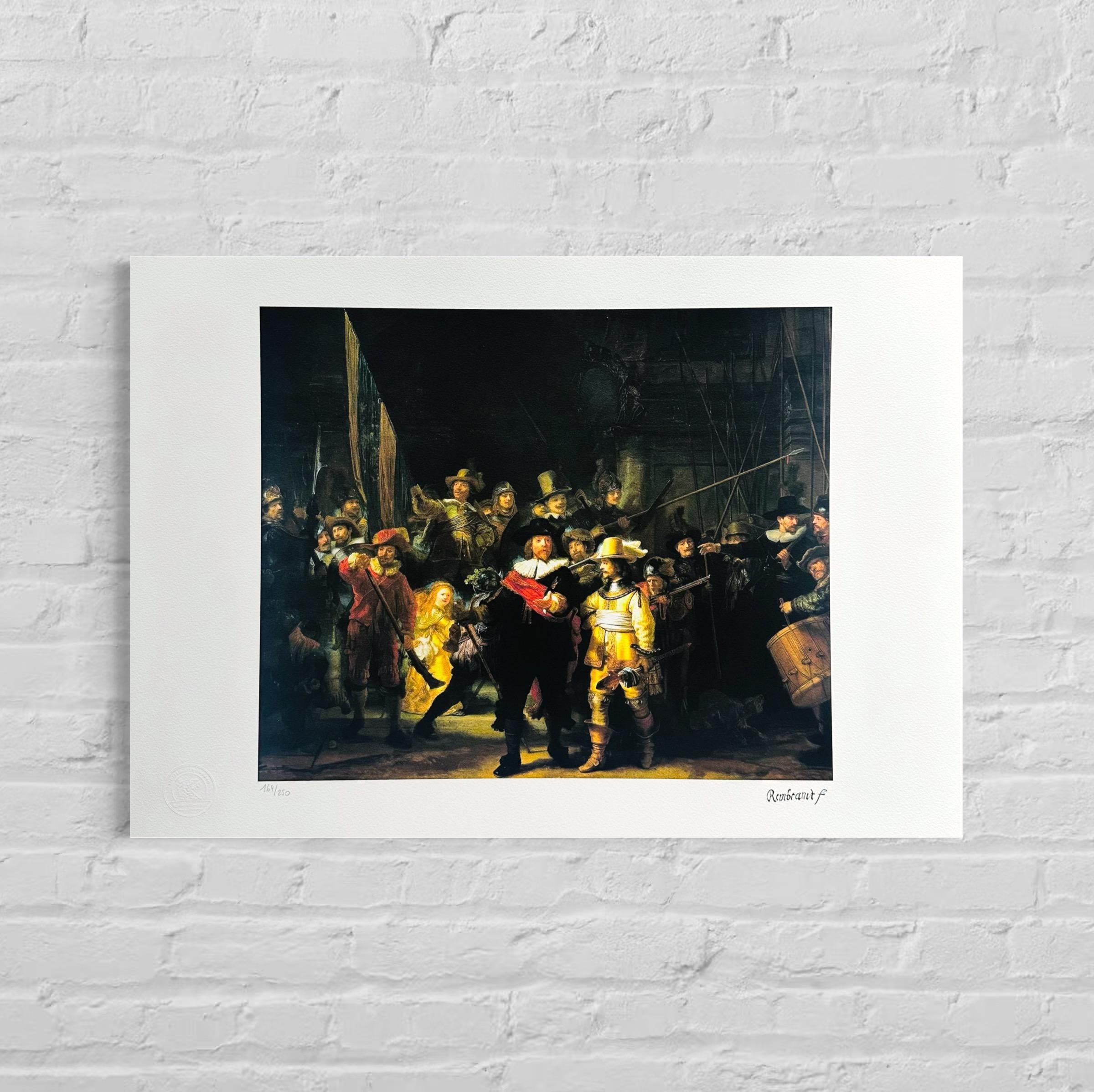 Genummerde editie REMBRANDT VAN RIJN "De nachtwacht" Gesigneerd - Certificaat - Limited lithografie - Nederlandse kunstenaar - after